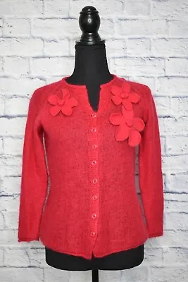 Moth Cardigan Sweater Mohair Angora Blend Floral Size Small Red • $35