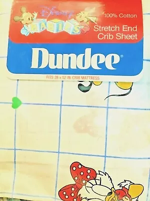 Vintage Disney Babies Dundee Crib Sheet Fitted Mickey Minnie Mouse Pluto NOS • $39.99