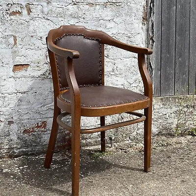 £40 • Buy Antique Vintage Captains Office Bow Smokers Arm Chair Desk Leather 1920s 1930s