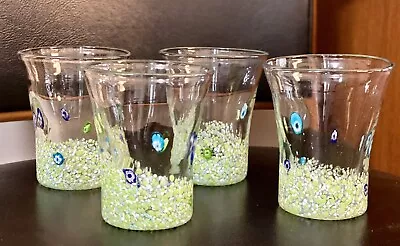 Millefiori Tumblers Drinking Glasses 12oz Hand Blown Glass Bubbles Set Of 4 • $58