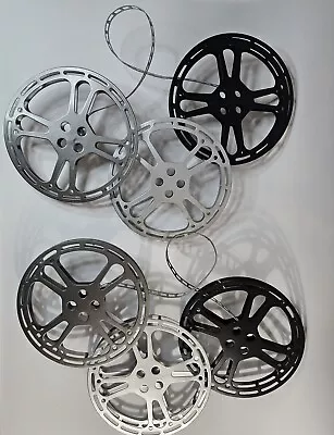 Two Pieces! Metal Art Wall Hanging 3 Film Reels Theater Room Cineman Fan Decor • $36