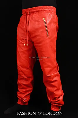 Men's JOGGERS Red Lambskin Premium Leather Jogging Trouser Track Suit Draw Pants • $97.62