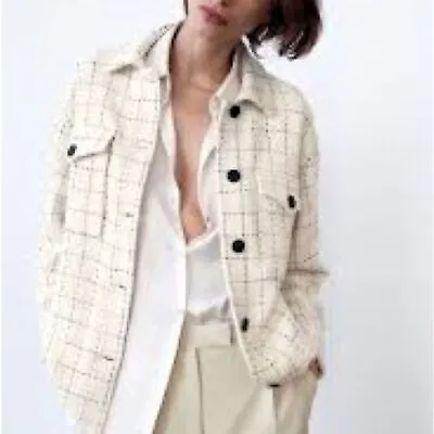 Zara Plaid Textured Tweed Over Shirt Size XL • $35
