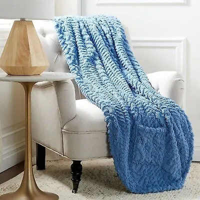 Berkshire Wearable Throw Denim Blue Cable Knit Blanket NWT • £28.50