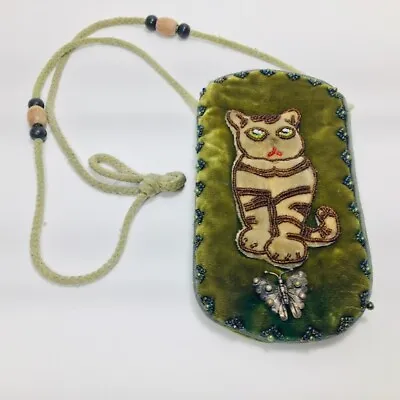 Velvet Shoulder Bag Amulet Bag Cat Hand Made Beaded Sunglasses / Cellphone Case • $5