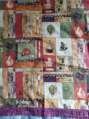 Vintage Cotton Tablecloth  Italian Style 43x43 Vegetables Multicolored  • $12