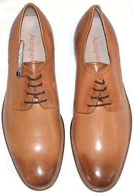 Mens M&s Autograph Genuine Leather Lace Up Shoes Size 8 1/2 Brown Tan • £29.99