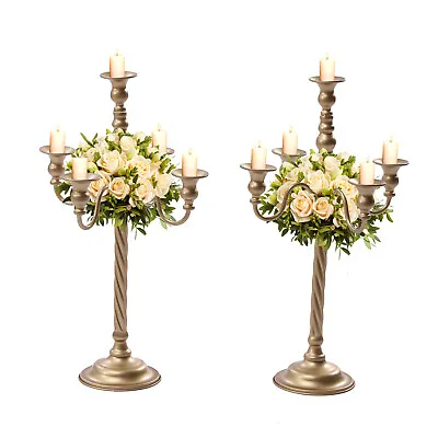 2 Pcs Gold Candelabra Candle Holder Centerpieces For Tables 5 Head Tall Candles  • $44