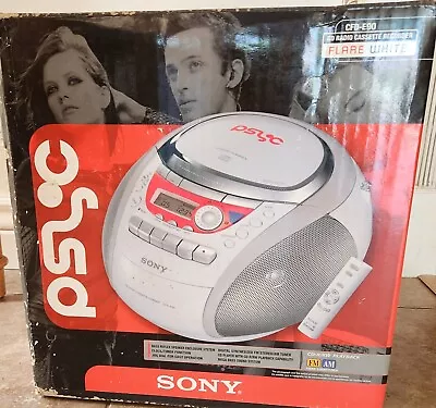 Sony CFD-E90 CD Radio Cassette With Remote Boombox White ~ Vintage *New In Box • $119