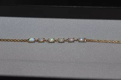 10k GOLD - Vintage Fire Opal Shiny Petite Chain Bracelet  • $150