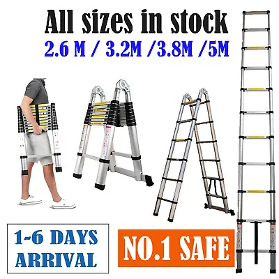 Alu/Steel 8FT-20FT Multi Purpose 2.6-6.2MTelescopic Extension Ladder Step Ladder • $92.60