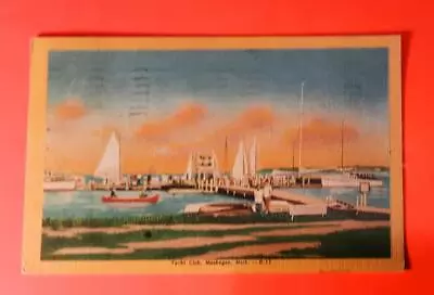 1946 Muskegon Michigan Yacht Club Sailing Canoe Postcard Picture Photo • £3.80