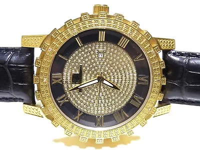 Mens Stainless Steel Yellow Gold Plated Super Techno .05ct White Diamond Watch • $75