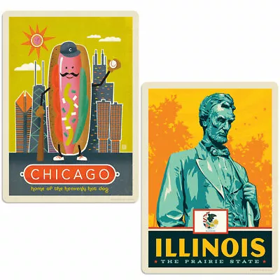 Chicago Illinois Hot Dog Sticker Set Of 2 Vintage-Style Travel Decals • $8.99