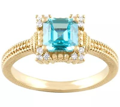 Judith Ripka 14K Yellow Gold Blue Zirconia & Diamond Accent Ring For Women • $322.99