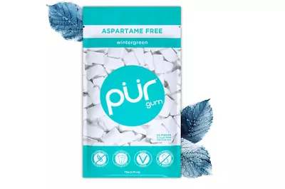 PUR 100% Xylitol Chewing Gum Sugarless Wintergreen Sugar Free + Aspartame Free • £6