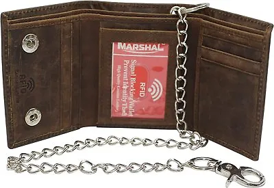 CAZORO Men's RFID Blocking Trifold Vintage Leather Biker Chain Wallet With... • $28.99