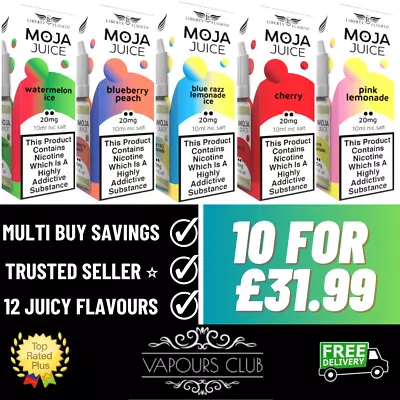 NEW Moja Juice Nic Salts E-Liquid By Liberty Flights | 10ml Vape | 10 For £31.99 • £31.99