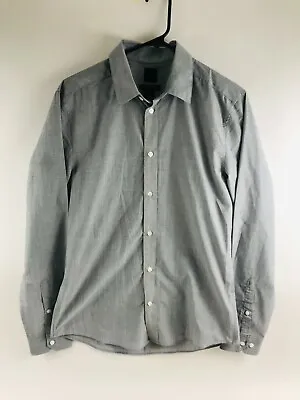 H&M Shirt Men's Size Medium Gray White Button Up Long Sleeve Slim Fit Button Up • $17.99