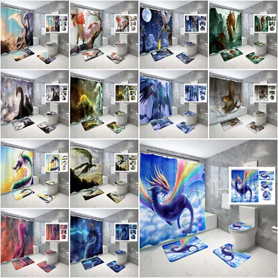 Dragon Bathroom Shower Curtain Set Non-Slip Rug Bath Mat Toilet Lid Cover 4Pcs • $49.99