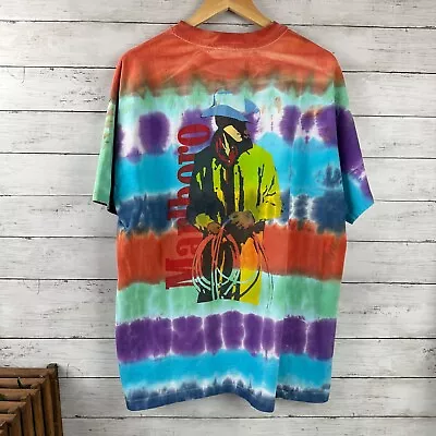 VTG Marlboro Shirt Mens XL Marlboro Man Cig Promo 90s Cowboy Hanes Beefy Tie Dye • $33.99