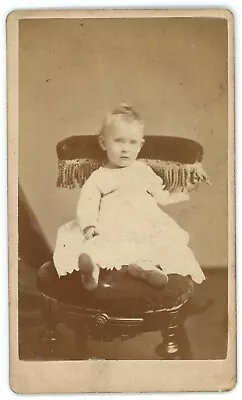 CIRCA 1870'S CDV Adorable Child Sitting In Chair White Dress Abrams Allegheny PA • $9.99