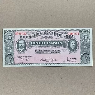 Mexican Chihuahua 1915 5 Pesos Banknote Mexico Currency Paper Money Civil War • $31.95