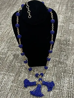 J. Crew Royal Blue Seed Bead Tassel Gold Chain Runway Statement 32  Necklace Ln • $17.49