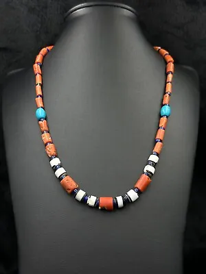 Ancient Beautiful Red Natural Coral Turquoise And Sulimani Agate Beaded Necklace • $300