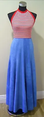 Vintage HERBERT LAURENCE 1970s Maxi Halter SUN DRESS Red/White Stripes & Blue 8 • $40