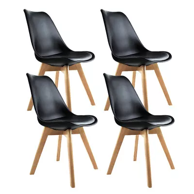 $171.71 • Buy Artiss Retro Dining Chairs Kitchen Cafe Wooden Padded PU Leather Chair Black X4