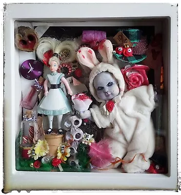 Alice In Wonderlands Shadows OOAK Shadow Box With Miniatures Handmade Vintage • $27