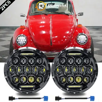 Pair 7  Inch Round LED Headlights Kit Hi/Low Beam DRL For VW Beetle 1950-1979 • $42.99