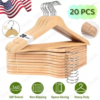 20pcs Wooden Hangers Suit Hangers Premium Natural Finish Cloth Home Coat Hangers • $21.99