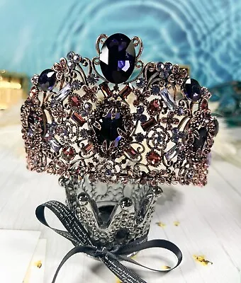 Vintage Crown Purple Violet Gemstone Crown Gothic Wedding HeadpieceLarge Size • $44.99