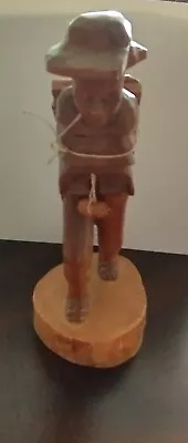 $18 • Buy Vintage Hand Carved Man Carring A Bundle Of Wood With Dangling Water Bottle.
