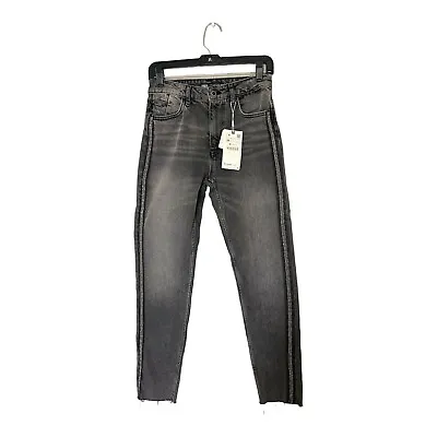 Zara Women’s  Mom Fit Jeans  Raw Edge Hem & Beaded Side Trim Band  Size Us 2 NWT • £26.06