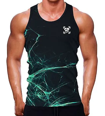 Shredded Neon Blue Tank Vest Men Gym Wear Workout Clothing Muscle Fitted SC6 • £16.87