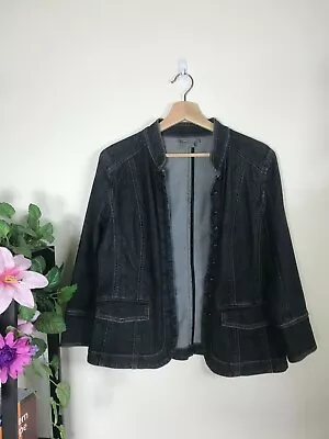 Ann Taylor Womens Size 6 Dark Wash Denim Jacket Mid Length Pockets Long Sleeves • $47.30