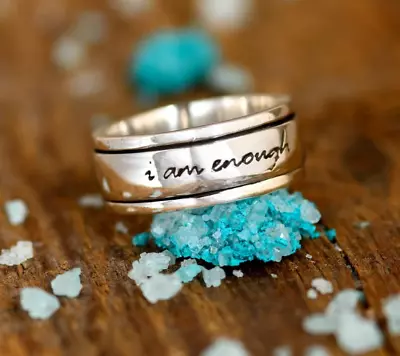 I Am Enough Ring Fidget Spinner Ring Sterling Silver Ring Meditation Anxiety • $12.15