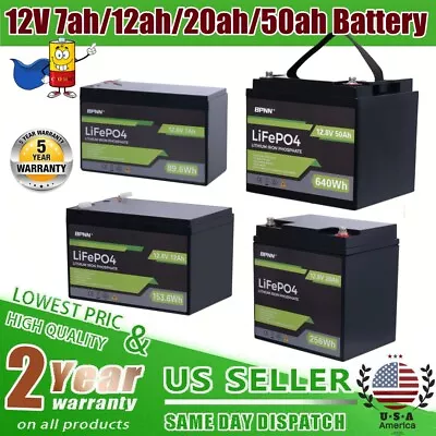 12V LiFePO4 Deep Cycle Lithium Battery For RV Off-Grid Solar 7Ah/12Ah/20Ah/50Ah • $35