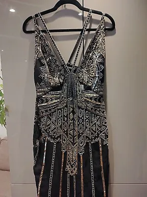 Elegant 1920s Style Sequin Flapper Gatsby Cocktail Evening Cruise Dress Sz 10 • £32.50