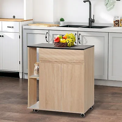 Kitchen Storage Trolley Cart Cupboard Rolling Island Shelves Drawer Locking • £64.99