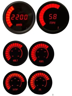 Universal 6 Gauge Set Multi Set Analog Bargraph Gauges Red LEDs Black Bezel • $331.37