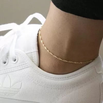 9ct 9k Yellow Gold Plated Girls Singapore ANKLE CHAIN ANKLET 10.2” Gift 860Uk • £8.99