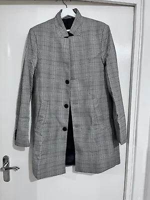 H And M H&M Grey Checked Long Collarless Blazer - UK Size 40R EU 50 • £15