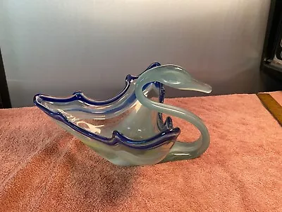 American Made Sooner Glass Swan Figurine Candy Dish Gray/Dark Blue • $15