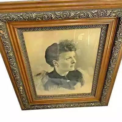Antique Oak Victorian Large 27x31 Ornate Gesso Wood Picture Frame Woman • $224.95