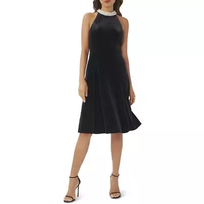 Adrianna Papell Womens Black Velvet Mid Calf Fit & Flare Dress 4 BHFO 5386 • $20.99