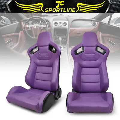 $348.99 • Buy Universal Pair Reclinable Racing Seat + Dual Slider PU & Carbon Leather Purple